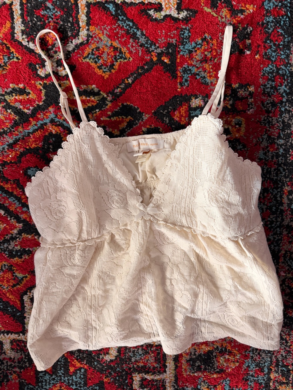 Lace-Detail Cream crop Top